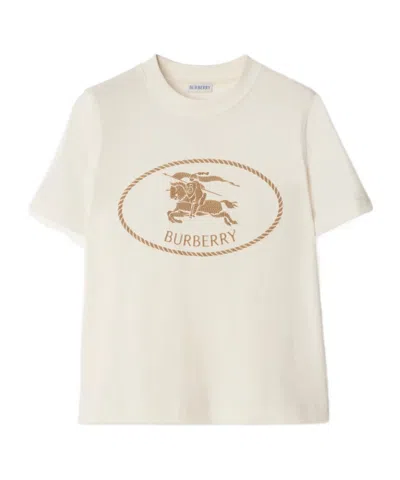 Burberry T-shirt In Cotone Con Knight Stamp In Chalk
