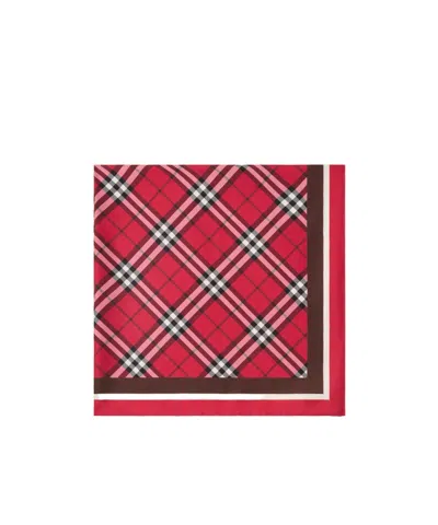 Burberry Medium Check Ekd Stamp Square Silk Twill Scarf In Post