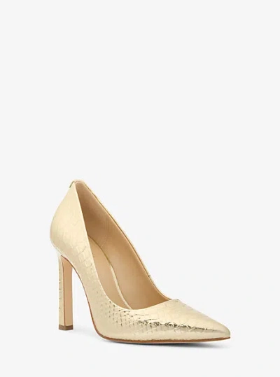 Michael Kors Amara Metallic Snake Embossed Leather Pump In Gold