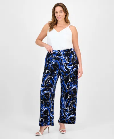Anne Klein Plus Size High-rise Pull-on Palazzo Pants In Blue