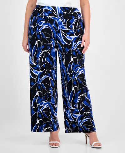 Anne Klein Plus Size High-rise Pull-on Palazzo Pants In Blue