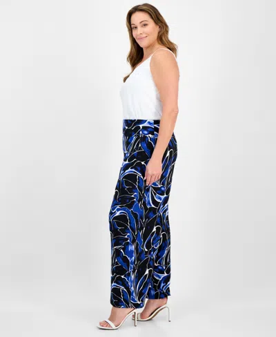 Anne Klein Plus Size High-rise Pull-on Palazzo Pants In Blue