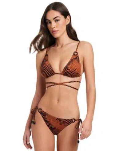 Red Carter Womens Strappy Back Triangle Bikini Top Hipster Bikini Bottoms In Salted Caramel Multi