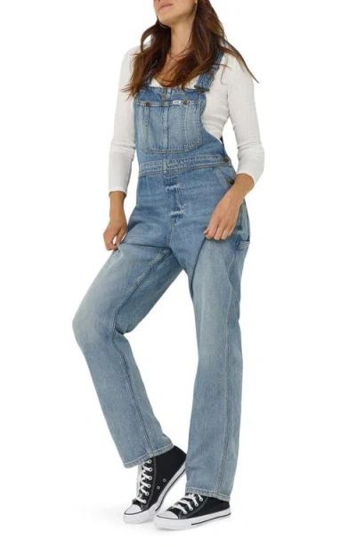 Lee Slim Straight Leg Denim Overalls In Blue Glimmer