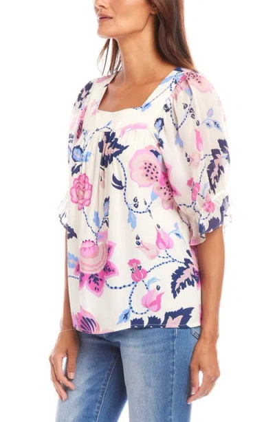 Karen Kane Print Ruffle Cuff Square Neck Top In Print