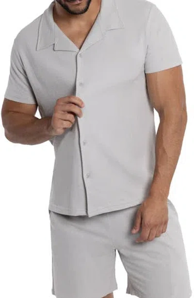 Spring + Mercer Relaxed Cotton & Hemp Button-down Polo In Gray