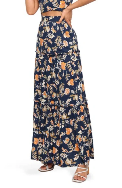 Petal And Pup Petal & Pup Deaville Floral Tiered Maxi Skirt In Blue