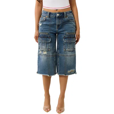 True Religion Bobbi Distressed Cargo Capri Jeans In Blue