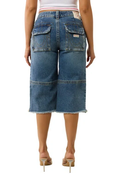 True Religion Bobbi Distressed Cargo Capri Jeans In Blue