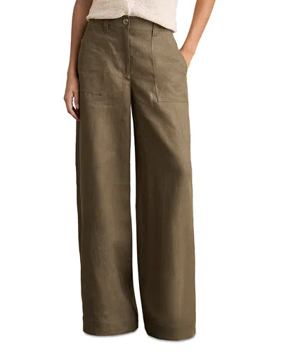 Reiss Khaki Linen Wide Leg Trousers In Khaki