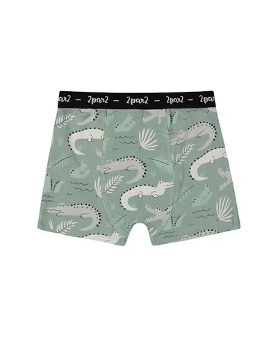 Deux Par Deux Boy's Printed Organic Cotton Boxer Shorts Light Sage And Gray Crocodile In Light Sage And Gray Crocodile