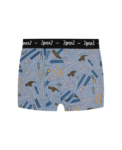 Deux Par Deux Boys' Printed Organic Cotton Boxer Shorts - Little Kid, Big Kid In Tools On Bluish Gray Background