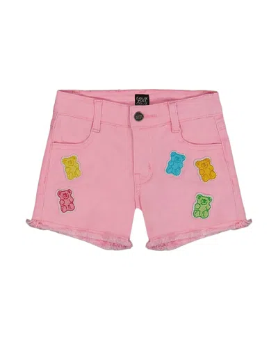 Deux Par Deux Girl's Jean Short With Embroidery Pink And Multicolored Gummies In Pink And Multicolored Gummies