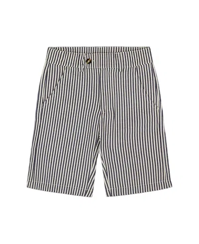 Deux Par Deux Boy's Slant Pocket Bermuda Shorts Navy Blue Striped In Navy Blue Striped