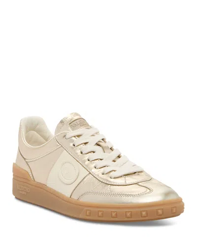 Valentino Low-top Metallic Finish Rubber Sole Sneakers In Silver