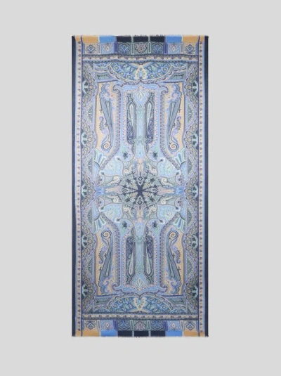 Etro Patterned Cashmere Scarf In Blue