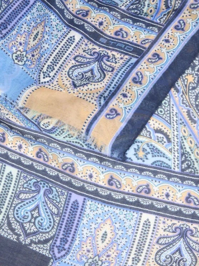 Etro Patterned Cashmere Scarf In Blue
