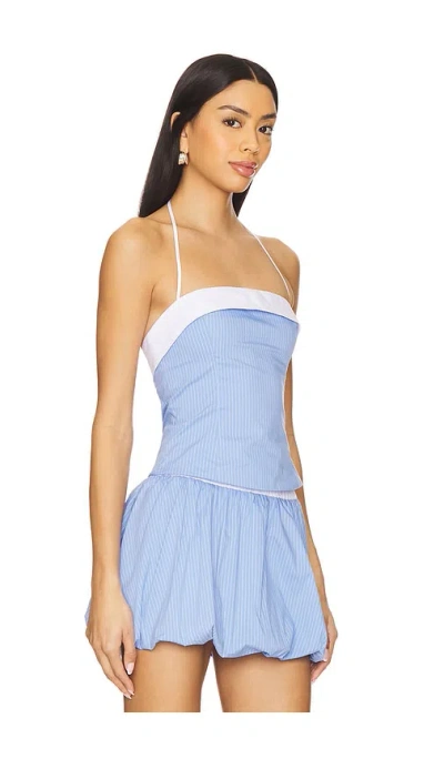 Nia Cherry Top In Chambray In Blue