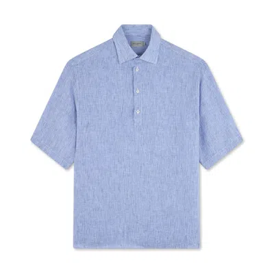 Paul & Shark Camicia In Lino Popover Manica Corta In Bianco Righe Blu