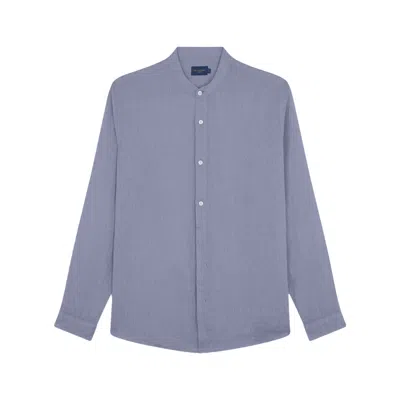 Paul & Shark Camicia In Lino Con Colletto Alla Coreana In Blu
