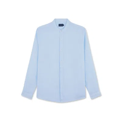 Paul & Shark Camicia In Lino Con Colletto Alla Coreana In Azzurro