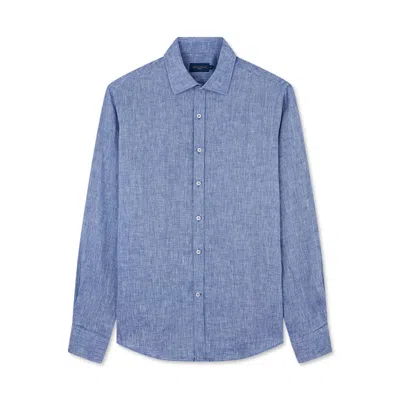 Paul & Shark Camicia In Lino Con Collo Alla Francese In Blu