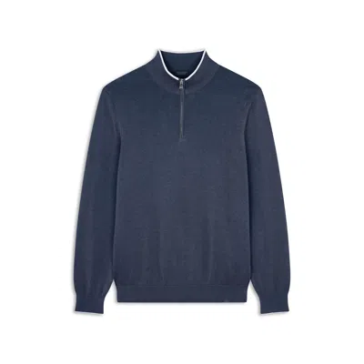 Paul & Shark Maglia Mezza Zip In Cotone E Seta Con Profili A Contrasto In Bluette