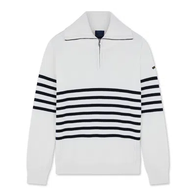 Paul & Shark Maglia Mezza Zip A Collo Alto Oversize Con Motivo A Righe In Bianco - Blu