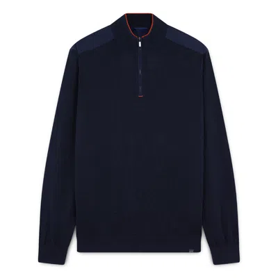 Paul & Shark Maglia Mezza Zip In Lana E Seta Con Dettagli In Jersely In Blu