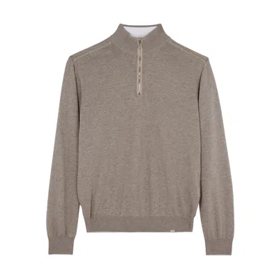 Paul & Shark Maglia Mezza Zip In Cotone E Cashmere In Khaki