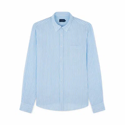 Paul & Shark Camicia In Lino Con Motivo A Righe In Azzurro Righe Bianche