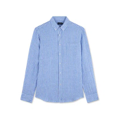 Paul & Shark Camicia In Lino Con Motivo A Righe In Blu Righe Bianche