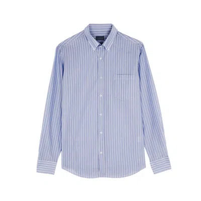 Paul & Shark Camicia Button Down In Cotone Summer Breeze In Blu Righe Bianche