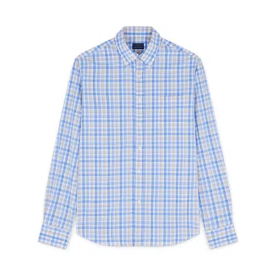 Paul & Shark Camicia In Popeline Di Cotone Soft Touch Con Motivo A Quadri In Tartan Bianco Azzurro Beige