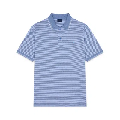 Paul & Shark Polo In Jaspé Piqué Cotton With Striped Pattern In Avio - Bianco