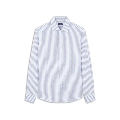Paul & Shark Camicia In Lino Con Collo Alla Francese In Bianco Righe Blu