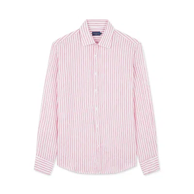 Paul & Shark Camicia In Lino Con Collo Alla Francese In Bianco Righe Mattone