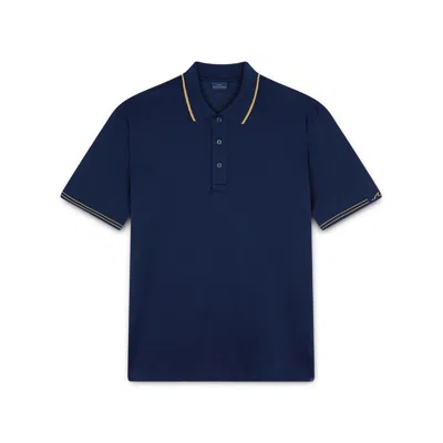Paul & Shark Polo In Cotone Fine Piqué Con Profili A Contrasto In Blu-oro