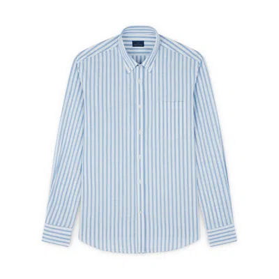 Paul & Shark Camicia In Popeline Di Cotone In Bianco Righe Azzurre
