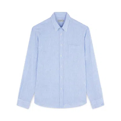 Paul & Shark Camicia In Lino Seersucker In Bianco Righe Avio