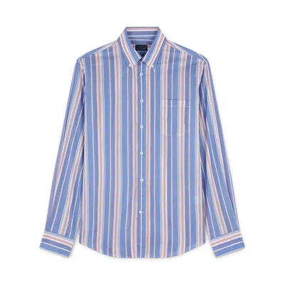 Paul & Shark Camicia In Mussola Di Cotone In Bianco Righe Blu Arancio Grigio
