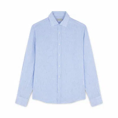 Paul & Shark Camicia In Lino Seersucker Con Colletto Alla Francese In Bianco Righe Avio