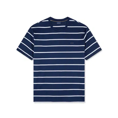 Paul & Shark T-shirt In Perlé Cotton With Striped Pattern In Blu Bianco