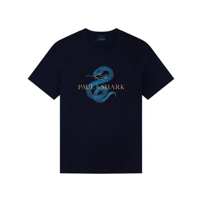 Paul & Shark T-shirt In Jersey Di Cotone Year Of The Snake In Blu