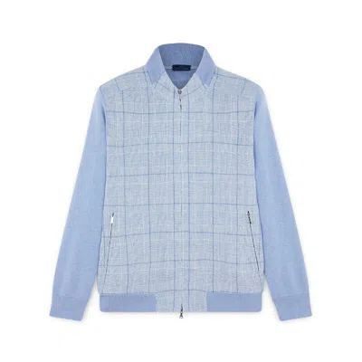 Paul & Shark Cardigan Hybrid Zip-up In Lino Scozzese E Cotone In Avio - Scozzese