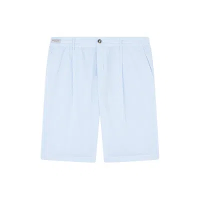 Paul & Shark Bermuda In Cotone Seersucker In Bianco Righe Azzurre