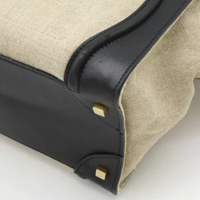 Pre-owned Celine Beige Black Navy Linen Leather Handbag Tote Bag () In Beige, Black, Navy