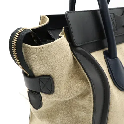 Pre-owned Celine Beige Black Navy Linen Leather Handbag Tote Bag () In Beige, Black, Navy