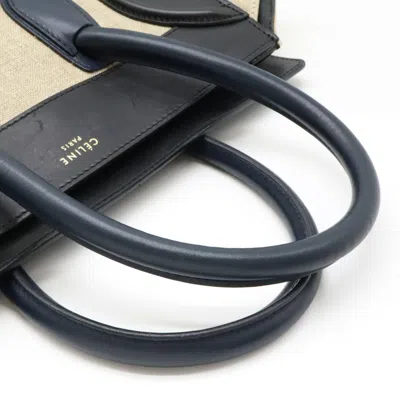 Pre-owned Celine Beige Black Navy Linen Leather Handbag Tote Bag () In Beige, Black, Navy
