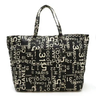 Pre-owned Chanel Black Ivory Canvas Shoulder Bag Tote Bag () In Black, Ivory